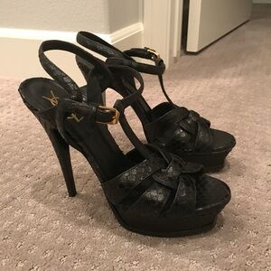 Yves Saint Laurent Black Women's Sandals SnakeSkin Rare High Heels